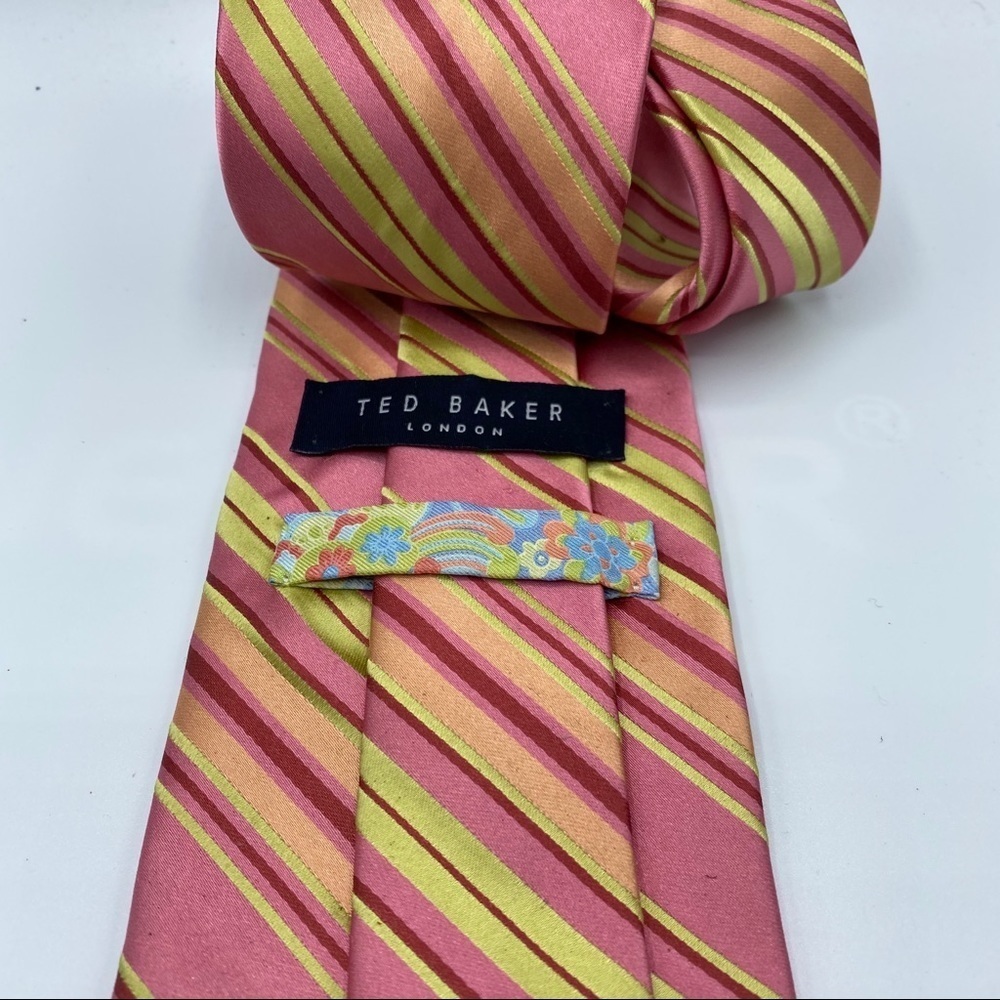 Ted Baker Pink Orange Yellow‎ Stripe Silk T…
